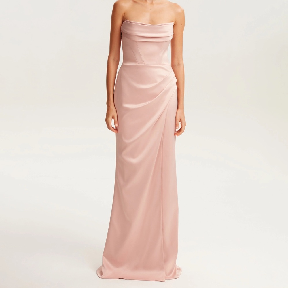 Strapless Satin Maxi Dress in Blush Pink